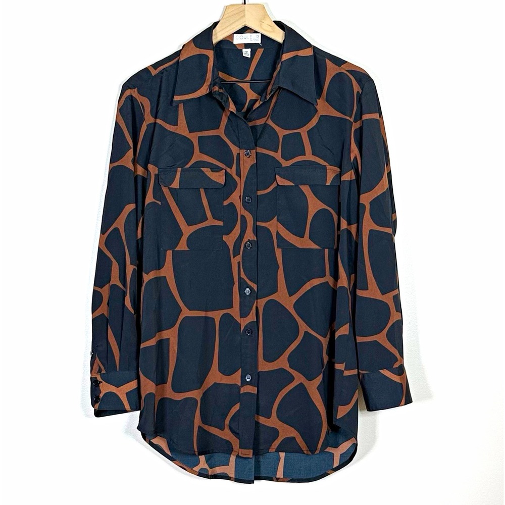 Couleur by Finley Blake Button-Front Top M Black Brown Giraffe Print Artsy Boho